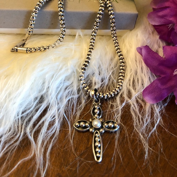 Silpada Pearl Cross Pendant on popcorn chain N1106 S0971 - Picture 6 of 11